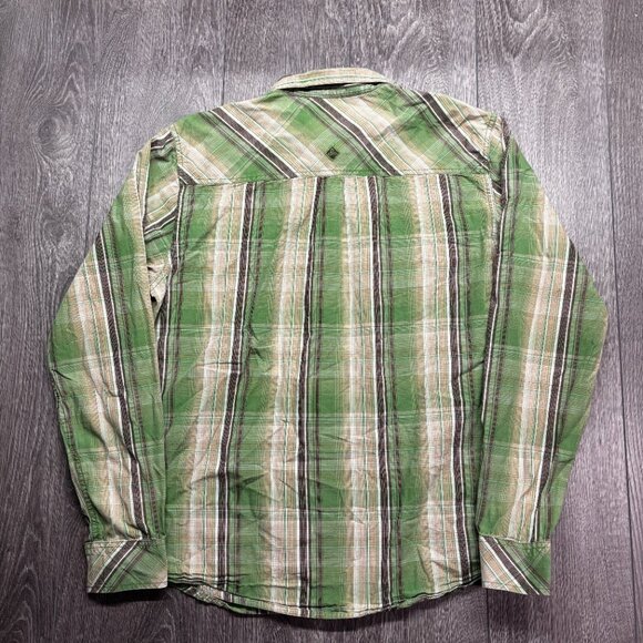 Prana Plaid Pearl Snap Green Button Shirt Large - Picture 6 of 9